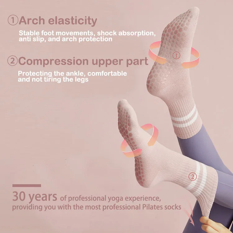 Yilong high quality anti slip logo fuzzy designer compression cotton sport women custom yoga pilates socks with grip