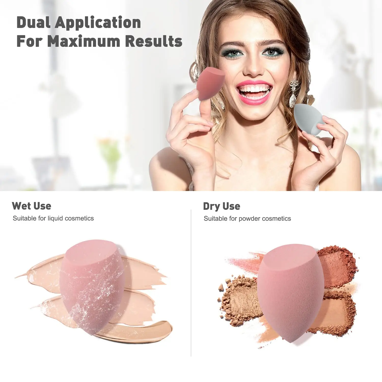 Pink Soft Non Latex Makeup Sponge Makeup Blender Sponge with Silicone Travel Case