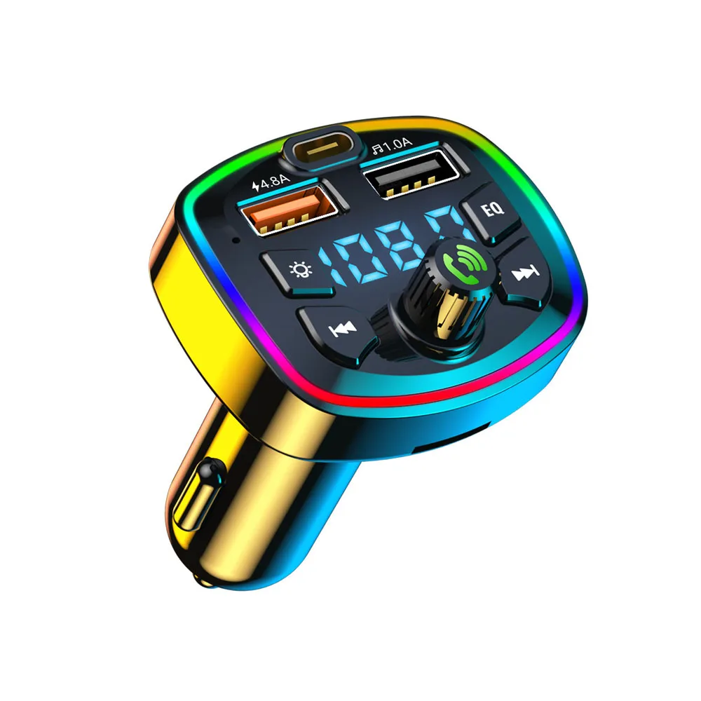 USB 4.2A Car Wireless 5.0 Charger FM Transmitter PD 18W Type-C Dual Colorful MP3 Music Player