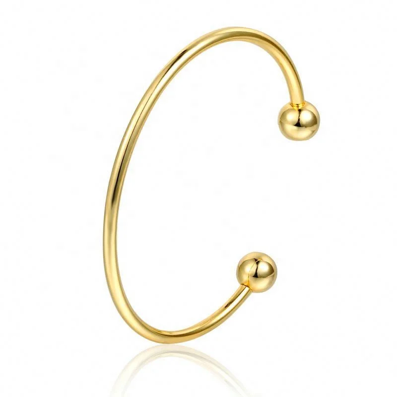 Sample Design Fashion Korean Two Ball Stainless Steel 18k Gold Plated Bangles Semicircle Open Bracelets Bangles Balls