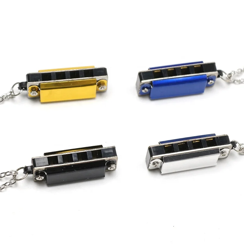 Custom Logo Mini Harmonica Chromatic Harmonicas 4 Holes 8 Tones Mouth Organ Toy Adorable Kids and Adult Harmonica Necklace Set