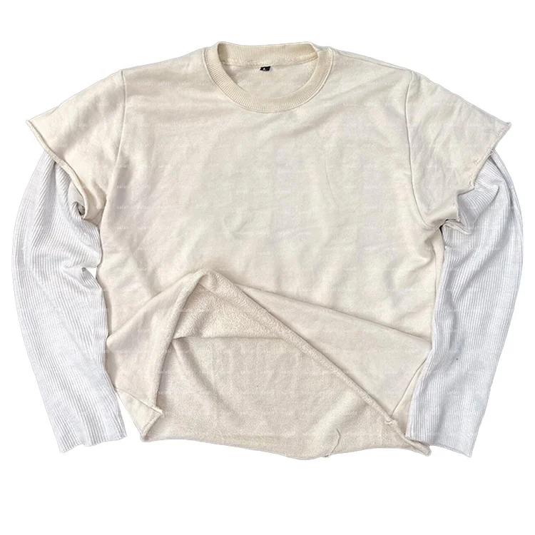 Finch Custom Y2K Double Layer Shirt Tee Heavyweight Cut And Sew Long Sleeve Raw Hem Blank T-shirts Cropped T Shirts Men