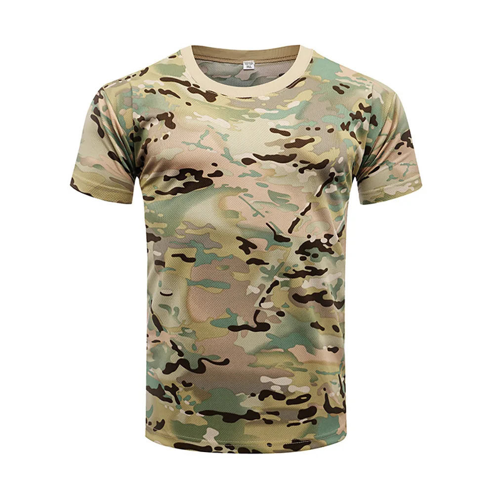 Camouflage short sleeved t-shirt outdoor enthusiast quick drying loose fit training t shirt  green tactical uniform T-shirt