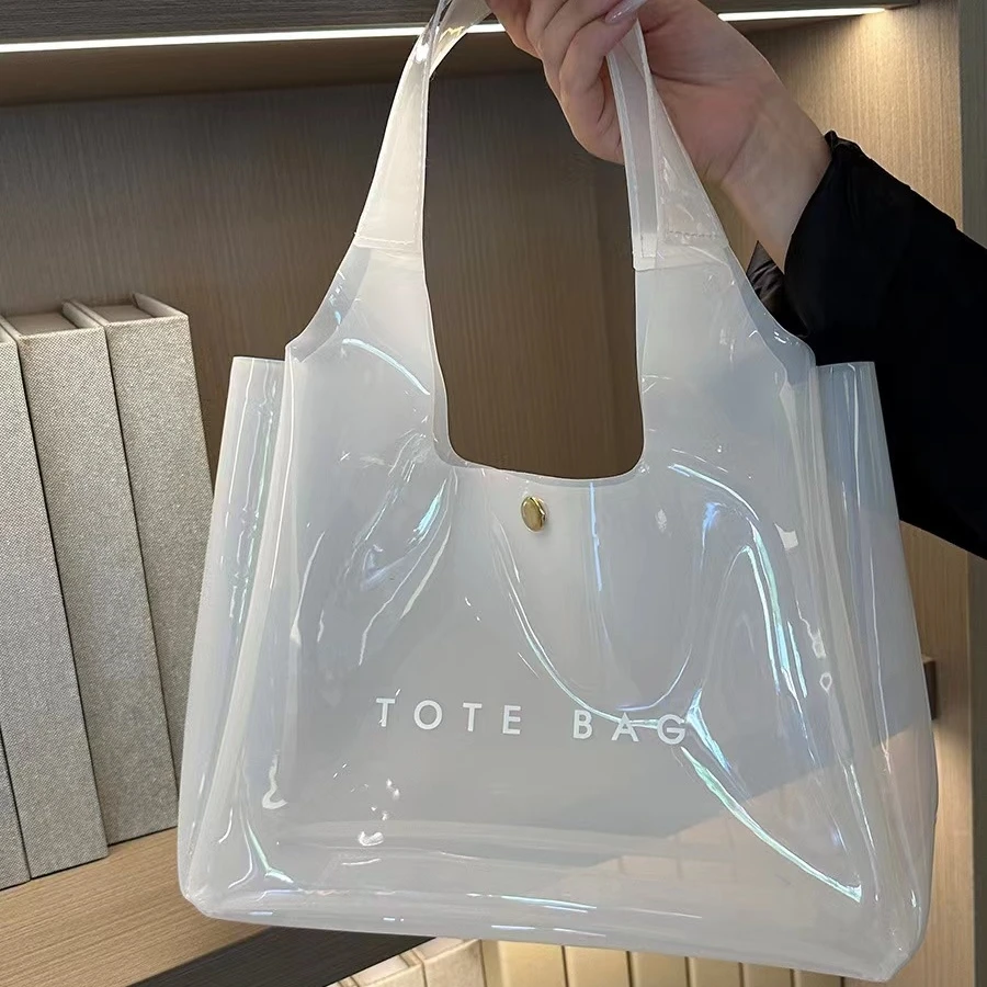 Custom logo small mini jelly candy black white color transparent PVC waterproof shoulder tote bag