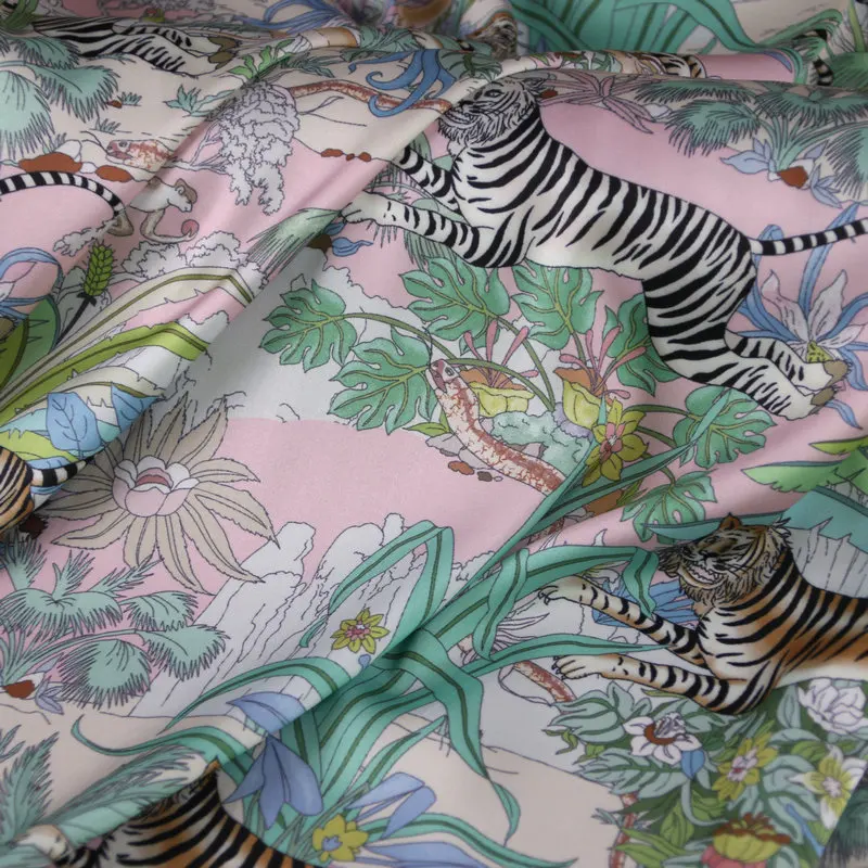 Tiger print Silky Charmeuse Printed Satin Fabric Evening Dress Patterns 100% polyester fabric