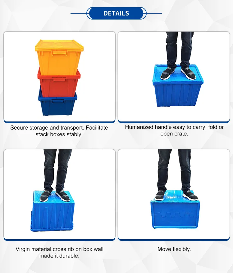 Hot Selling Nestable Plastic Crates High quality Stackable Turnover Plastic moving Storage Box with hinged lid Customized
