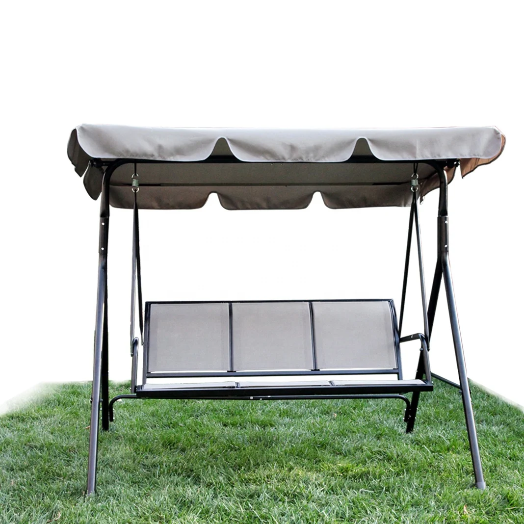 
3-Person Outdoor Patio Swing Chair, Convertible Canopy Hanging Swing Glider Lounge Chair, Removable Cushions, 