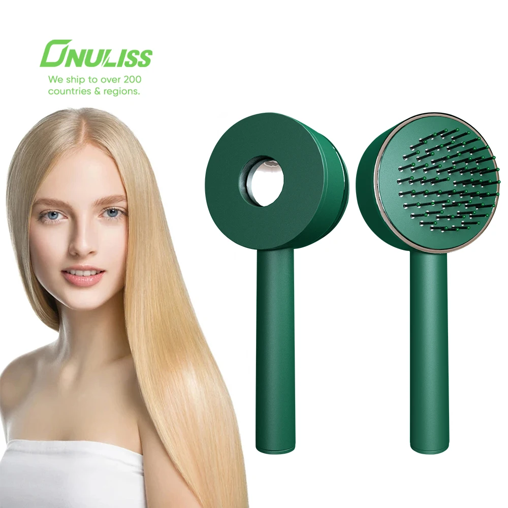 Best Seller One-Key Press Button Hair Brush One Click Self cleaning Hair Comb Brush Detangler Styling Massage Brush