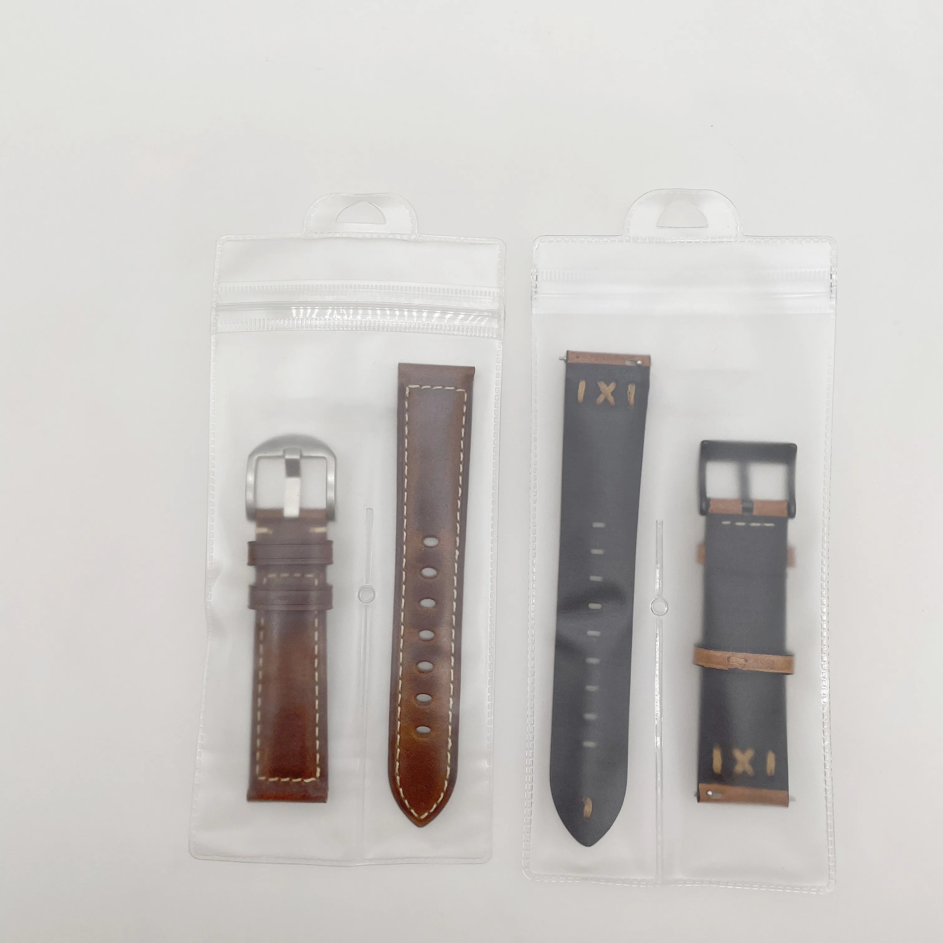 Custom LOGO Transparent Simple Recycled Watch Band Plastic Packaging Watch Strap Storage Two Holder Pouch Bag For Retail