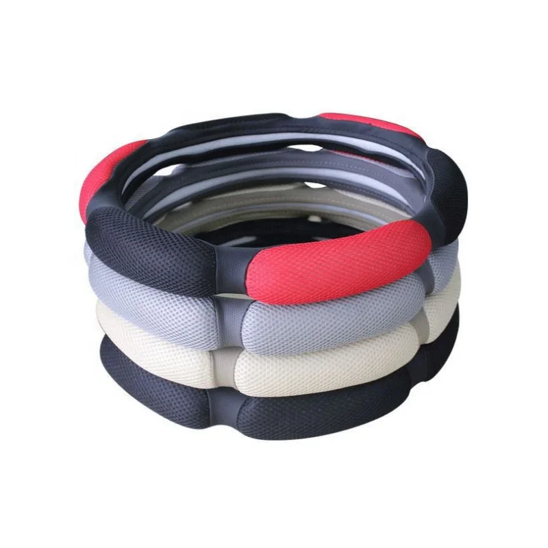 wholesale 3D sandwich mesh PU leather material car steering wheel cover for four seasons