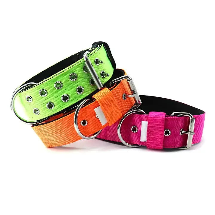 Adjustable Metal Buckle 2 inch Wide Four Layers Thick Heavy Duty Dog Collars for Bully Pitbull Dogs