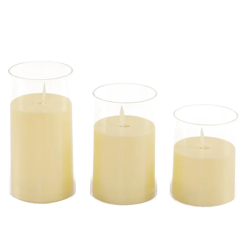 Wholesale Acrylic Cup White Flicker Moving Wick Led Candle 3D Bullet Shape Flameless Pillar Electric Candle For Home Decoration