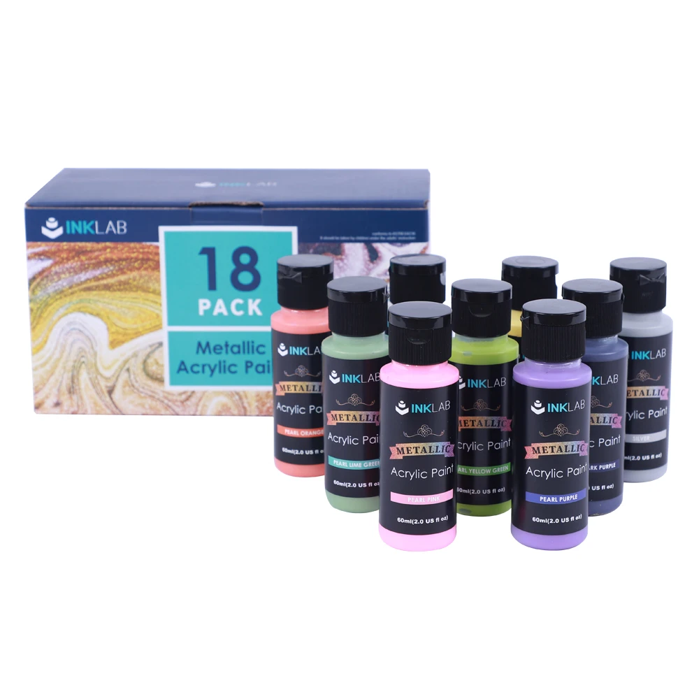 2021 Amazon Hot Sell 30/24/18 Pack 60ml Water-based Metallic Artists  Acrylic Paint Set