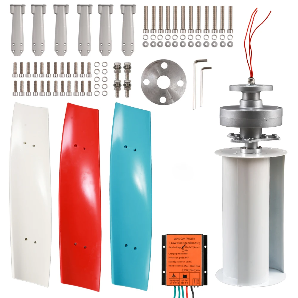 Free Energy Windmill 12V 24V 48V Turbine 500W 1000W 2000W 3000W 3 Blades Vertical Wind Generator With Mppt Charge Controller