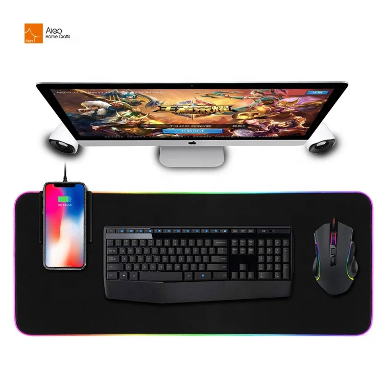  В наличии новейший стиль беспроводной зарядки RGB игровой коврик для мыши Большой светящийся