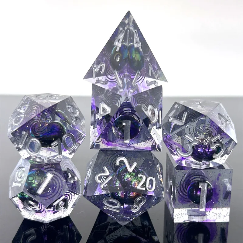 Lm Mysterious Dark Cloud Planet 7pcs Resin Sharp Edge Rpg Dnd Dice Set For Board Game