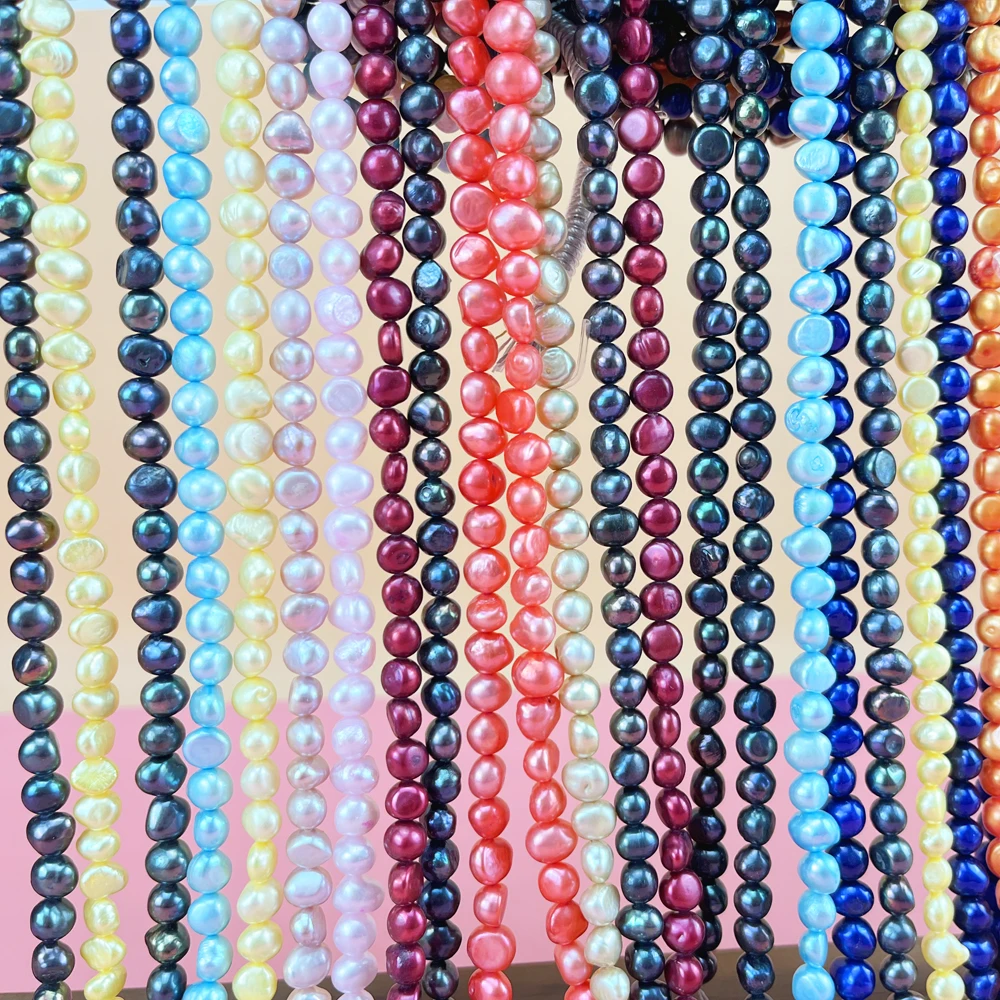 2022 Wholesale Artificial Dyed Colored Pearls 8-9mm Through Hole Baroque Reversible Genuine Freshwater Pearl String Beads