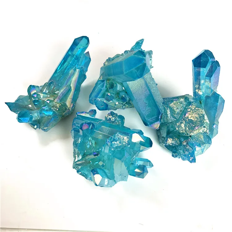 Amazing small size electroplated blue quartz cluster reiki healing crystals craft for sale