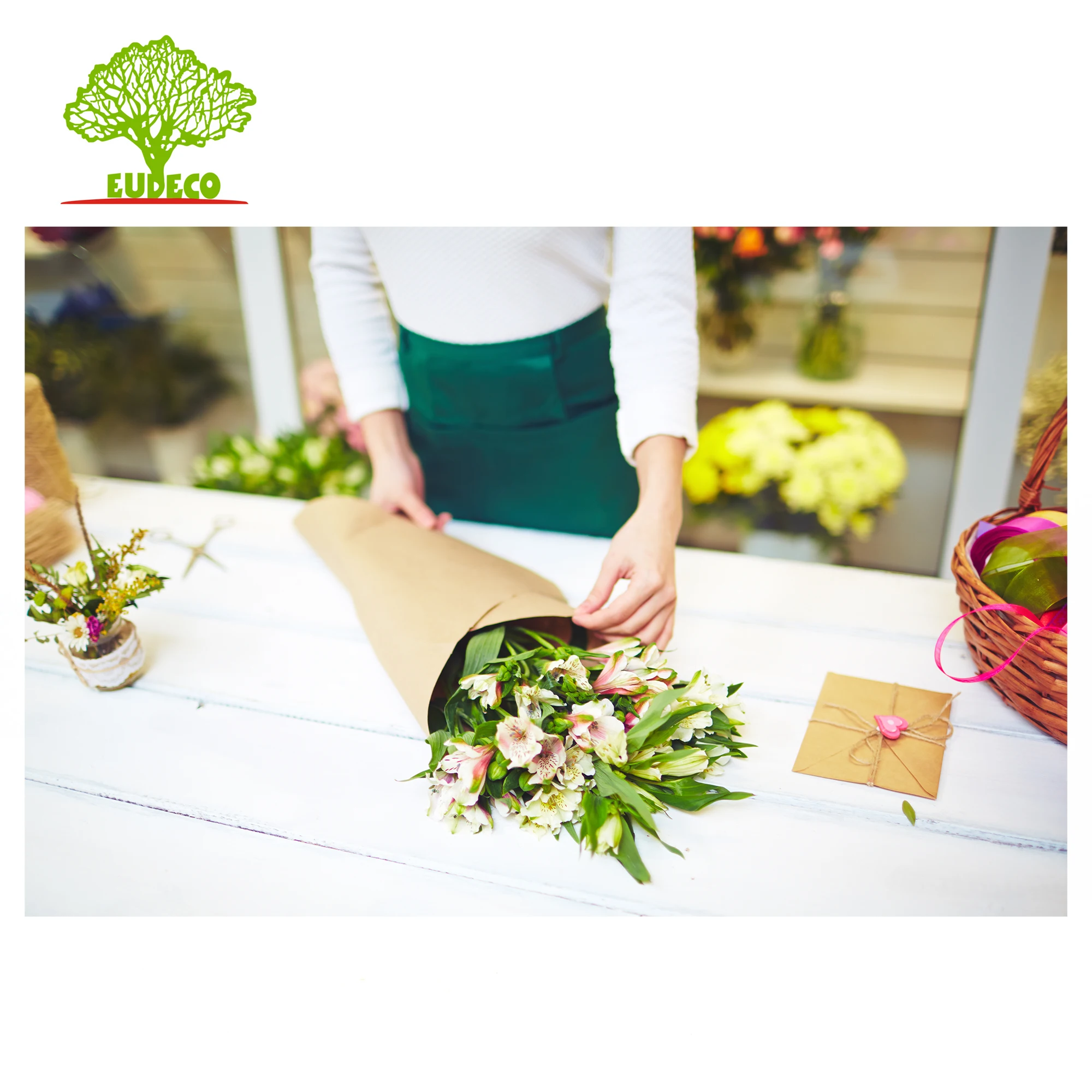 
100% Recycled 40 / 50 / 70 Brown Gsm Kraft Paper Roll For Gift Wrapping And Flower Packaging 