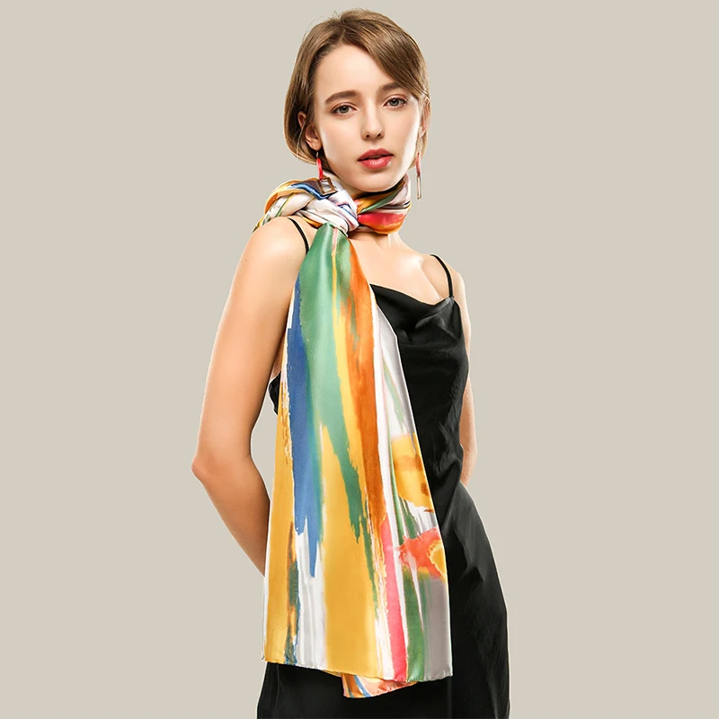 180*90cm Luxury Brand Custom Women Summer Silk Scarves Shawl Lady Wrap Soft Female Designer Beach Bandanna foulard