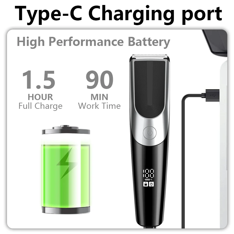 Перезаряжаемая Парикмахерская Машинка для стрижки бороды, беспроводной триммер для ухода за волосами, мужской триммер для бороды с переключателем и светодиодным дисплеем