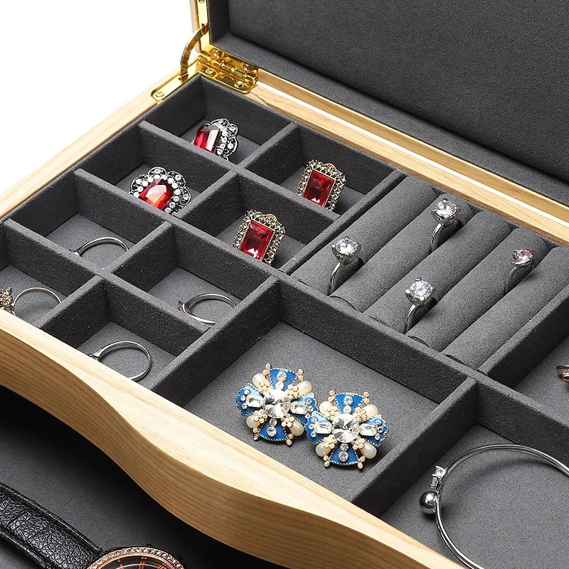 DIGU custom wholesale high end double layer drawer pendant necklace ring jewelry box wooden jewelry storage box