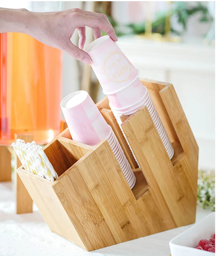 Coffee Milk Tea Shop Supplies Bamboo Disposable Paper Cup Drinking Straw Holder Dispenser Stand Display Rack