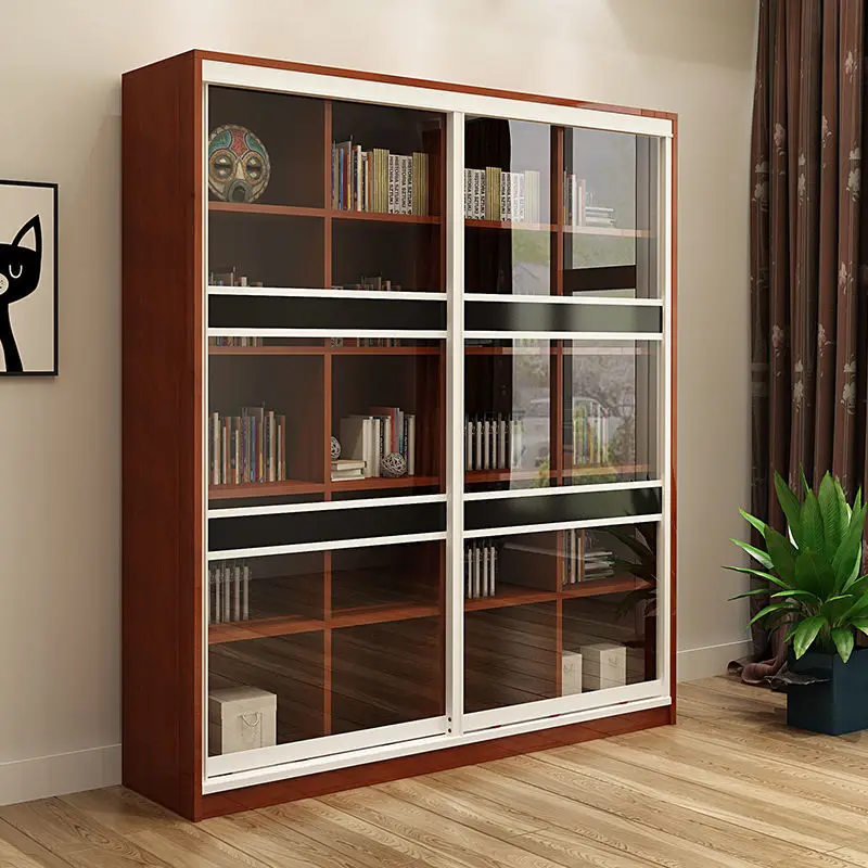 Simple Modern Combination Bookshelf Aluminum Alloy Glass Sliding Door Dining Living Room Hotel File Cabinet Storage Bookshelf