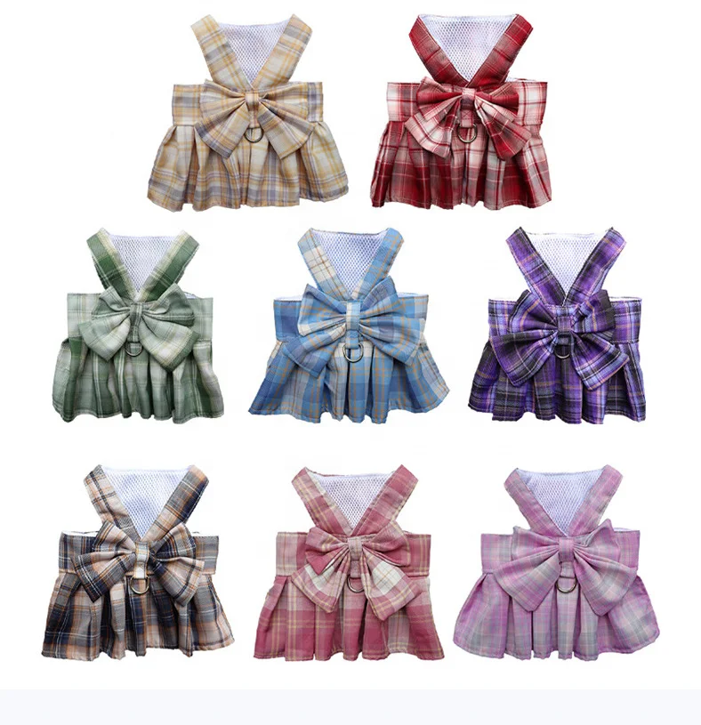 Pet JK plaid skirt chest strap leash Walk dog Cat vest clothes Teddy Method fight