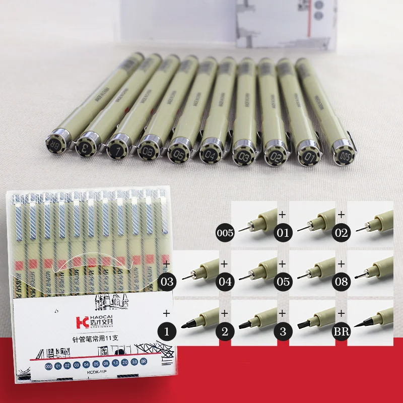 Wholesale 13 size Micron Pen Fine liner Ink Pens Waterproof black Ink Illustration Drawing Pens