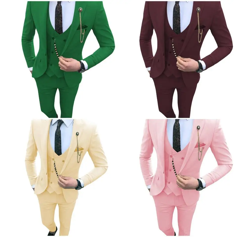 Real actual Stock one button Wedding Party Suits Man Closure collar Slim Fit Business 3 Pieces Wedding suits MS385