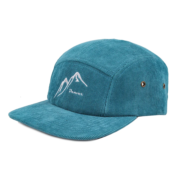 custom blue embroidery camp hat corduroy 5 panel camp cap