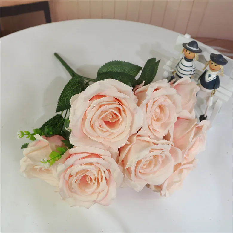 Simulated rose artificial flower wholesale 10 sweet roses bouquet wedding roses flower wall green plant wall road guide