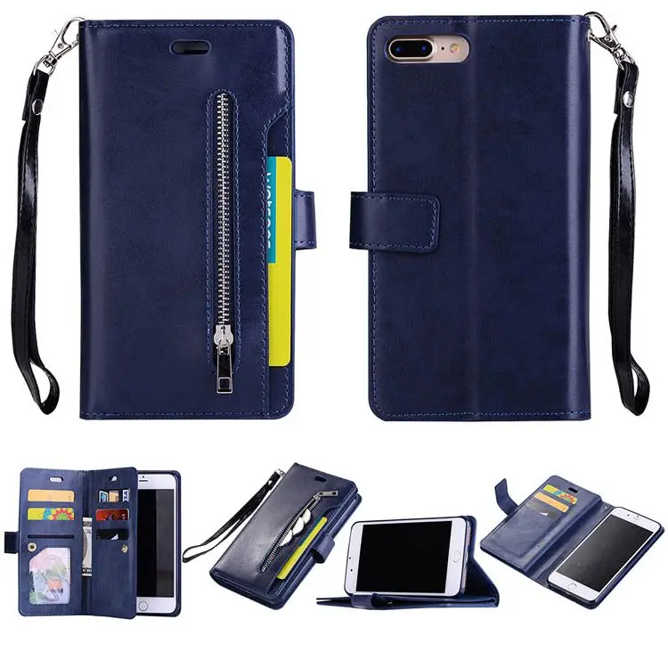 2023 new ideas PU leather multifunctional zipper pocketk cardholder mobileiphone 8 plus case wallet