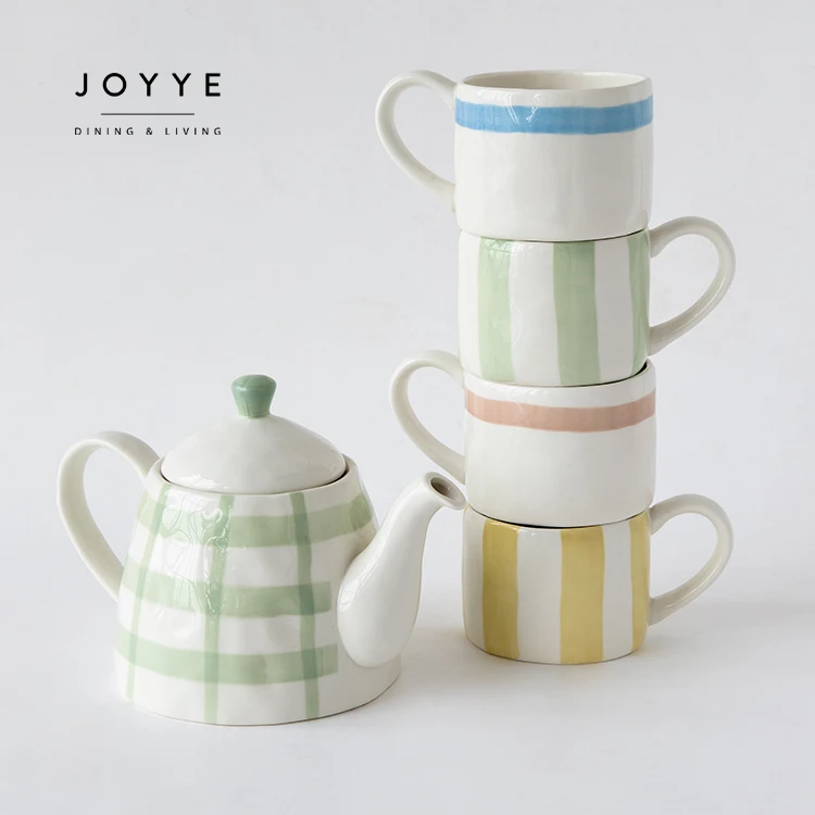 Joyye Wholesale Custom Nordic Mug 200ml Hand Painted Chic Pure Line Ceramic Stoneware Coffee Cup Mug Set