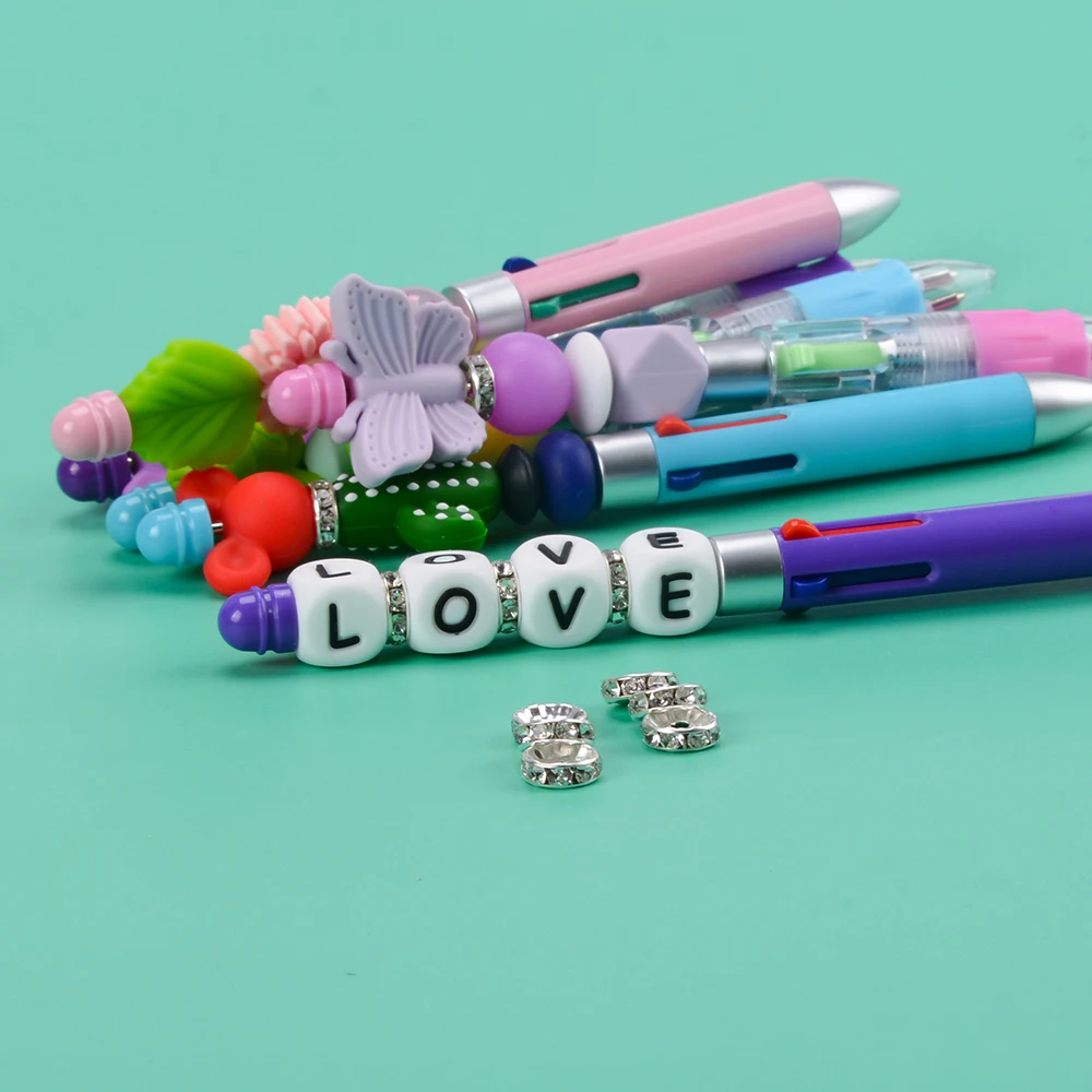 Low Moq Wholesale New Arrival Cute Soft Custom Silicone Beads for Four-color Visible Ballpoint Plastic Beaded Pens