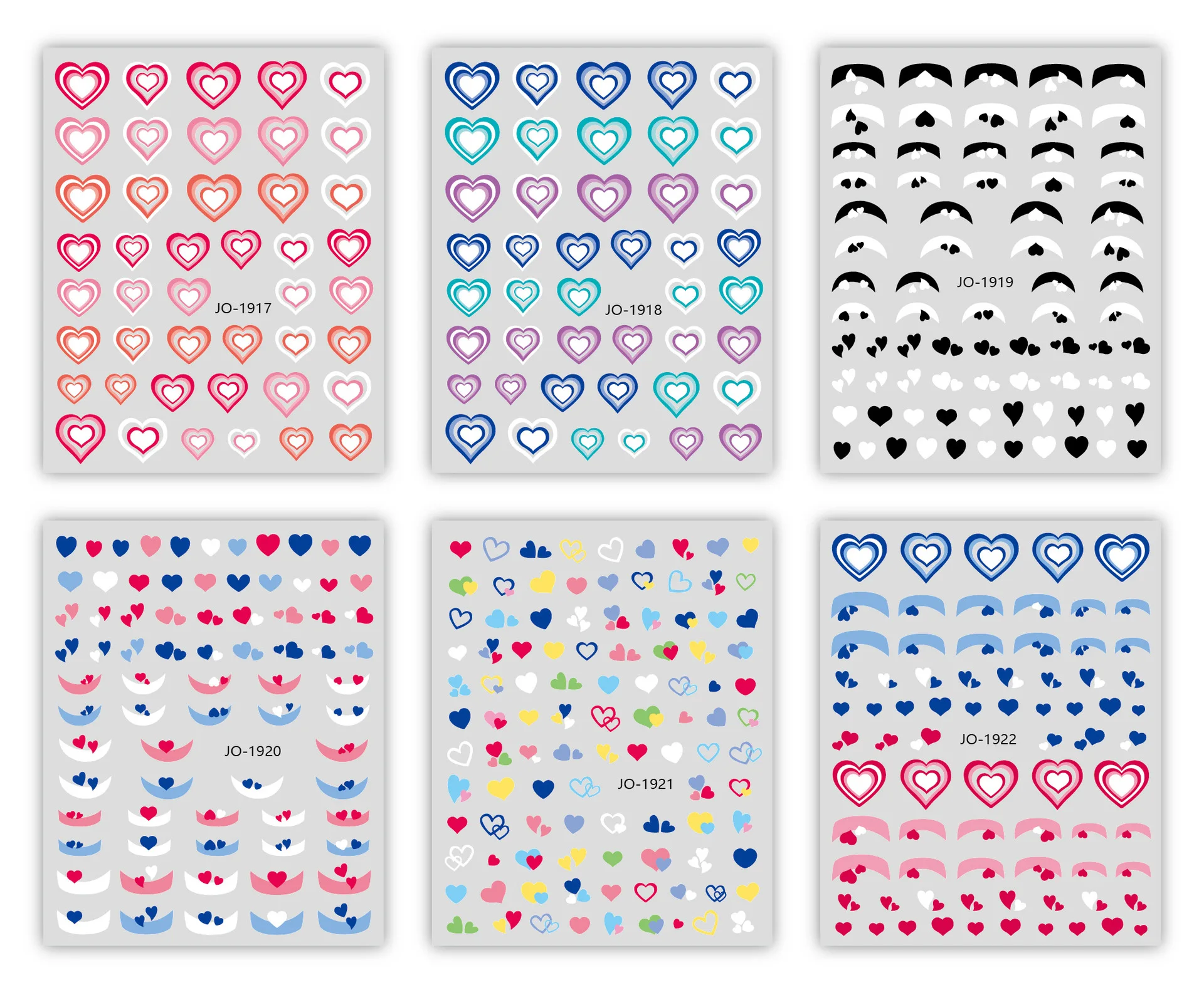 Wholesale 6 Design Nail Stickers 3D Sweetheart Spice Bump Heart with Adhesive Blue Nail Stickers Decals