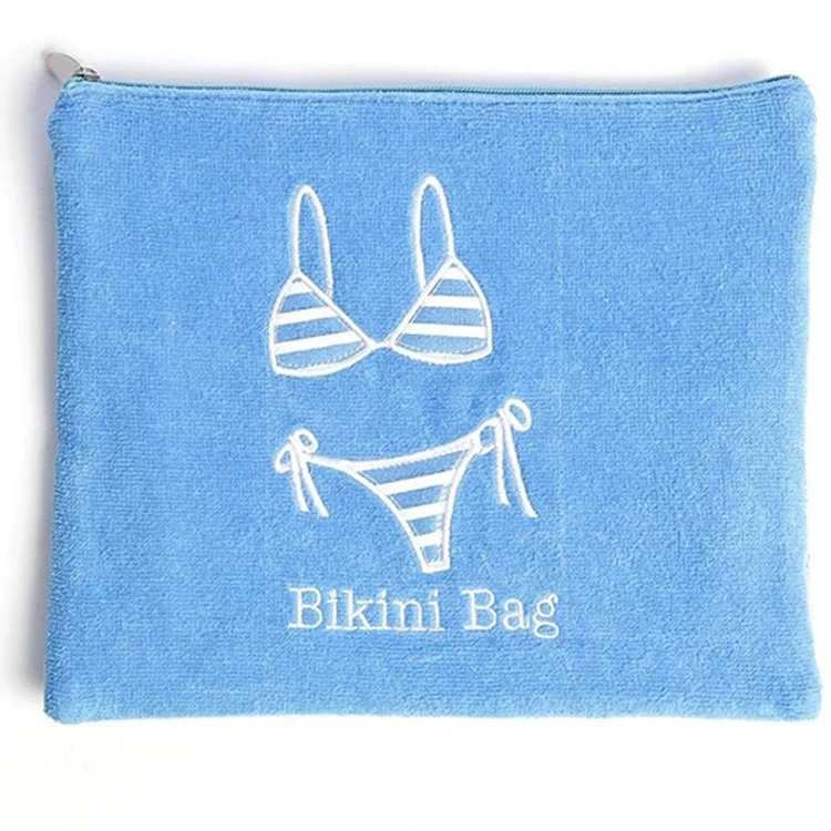 Wholesale Travel Zipper Waterproof Portable Terry Cloth Beach Underwear Swimsuit Packaging Bag Swimsuit Wet Bikini Bag
