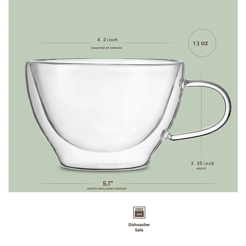 
Wholesale Customized 13 oz Tea Cups Double Walled Thermal Borosilicate Glass Insulated Cup Coffee, Espresso Tea Cappuccino 
