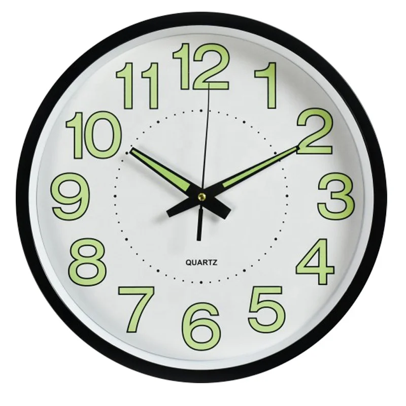 12inch 30CM Fluorescence Night Light Luminous Plastic Wall Clock for Bedroom Living Room