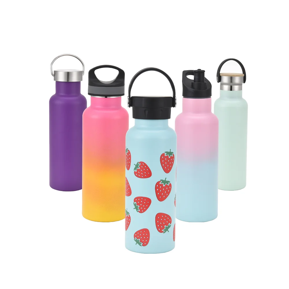 Изолированная Матовая бутылка для воды 750 мл, 500 мл, вакуумная фляжка из нержавеющей стали, термос с двойными стенками, соломенная бутылка для воды