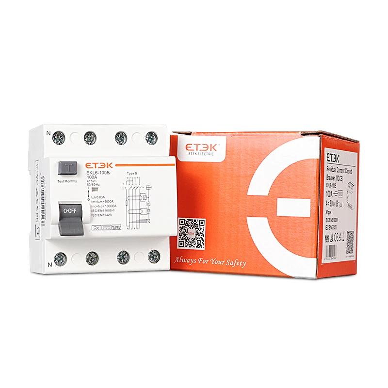 ETEK EKL6-100B 4P 30mA Тип B RCD RCCB утечки земли размыкатели цепи 25A/40A/63A/ 80A/100A с Ассоциацией по техническому надзору (TUV в Китае (стандарты CE