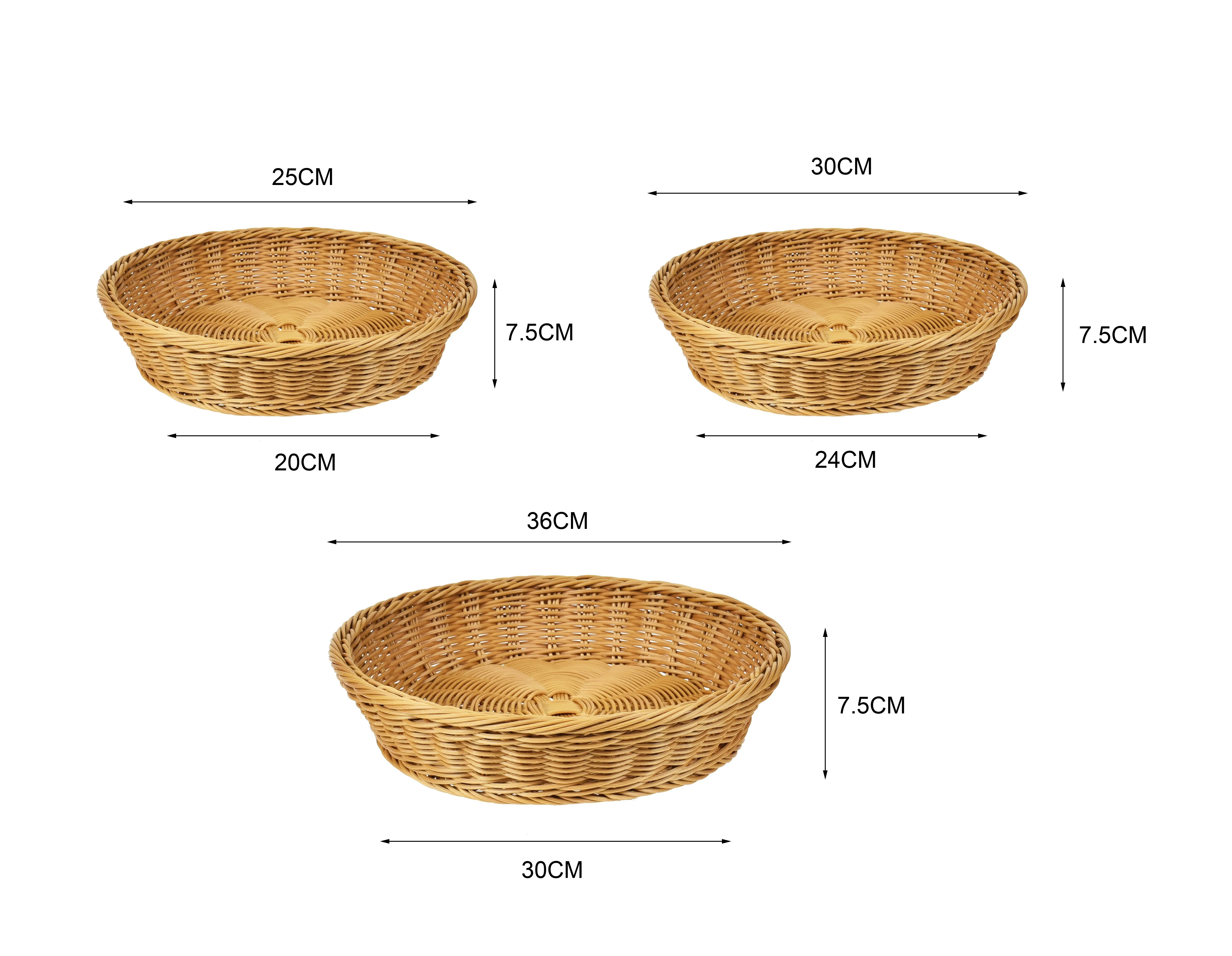 Round Rattan Basket Kitchen Storage Wicker Rattan Fruit Basket Woven Storage Organizer
