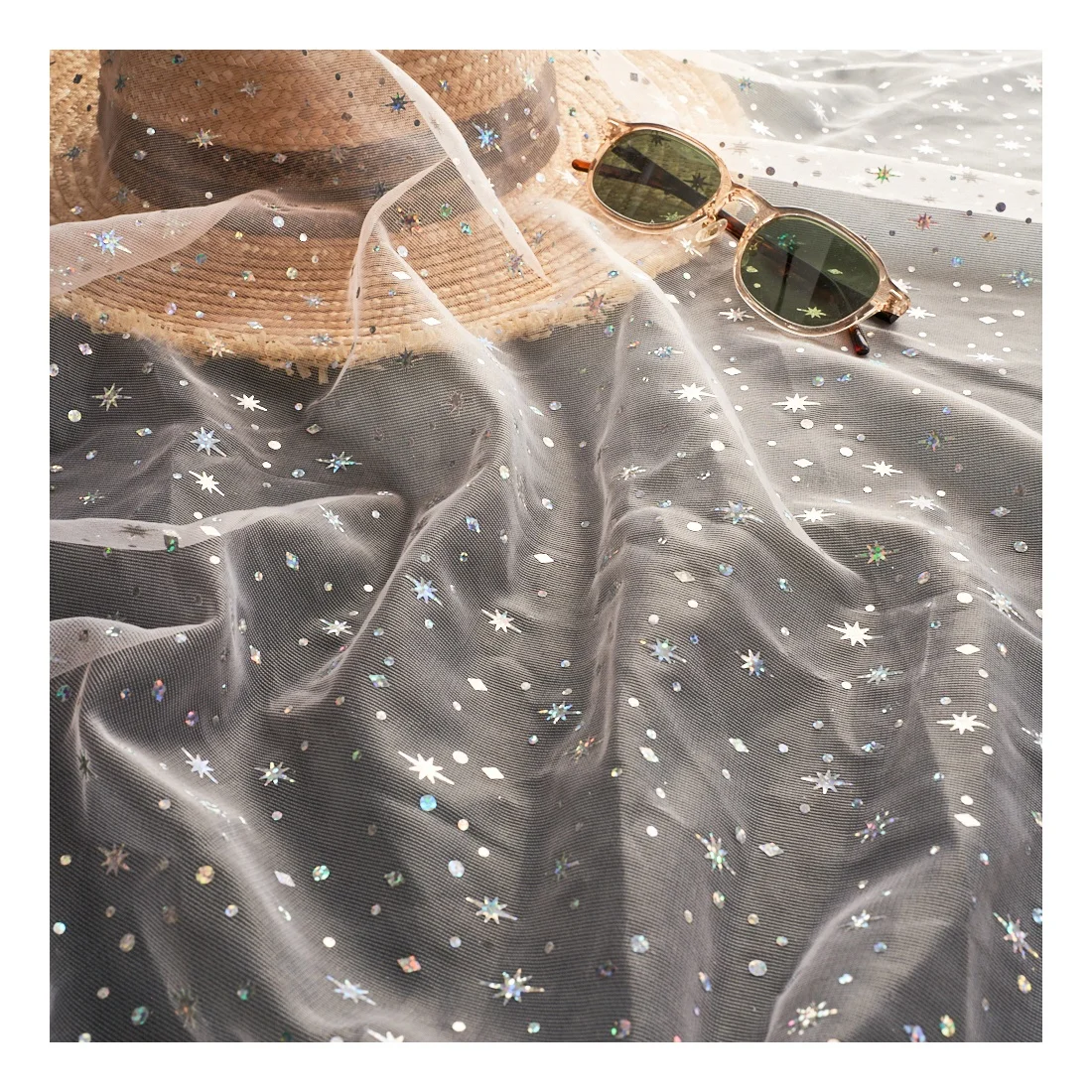 Мягкая блестящая ткань из тюля с блестками в горошек для обивки женских платьев