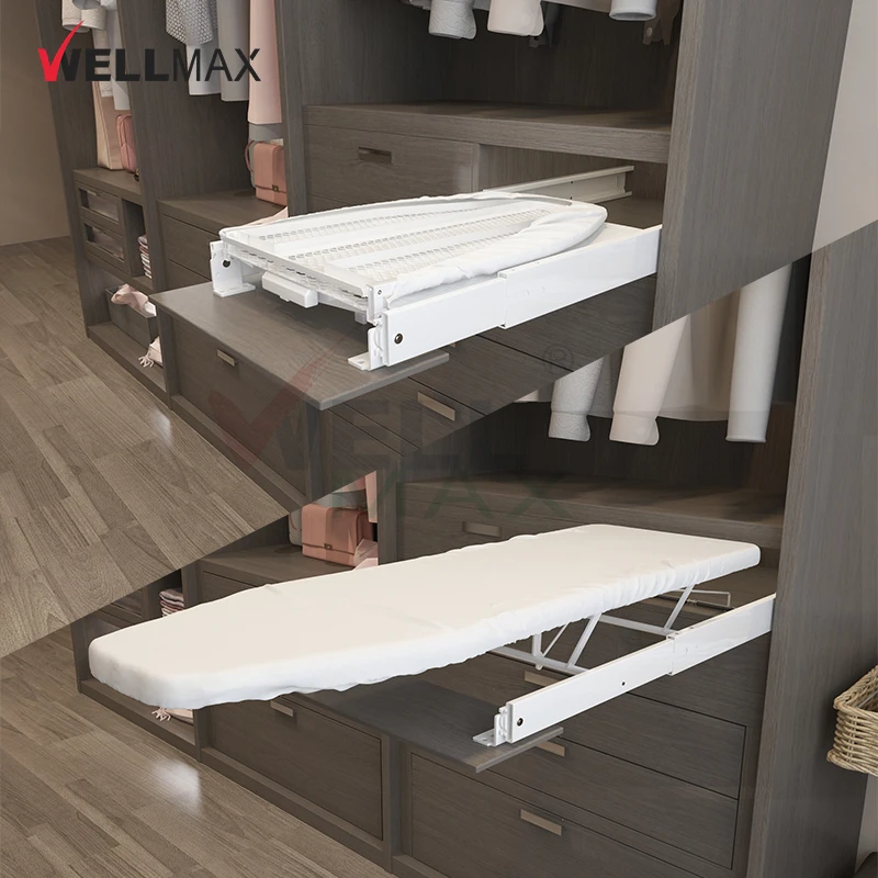 WELLMAX Wardrobe Ironing Board Space Saving Built-In Pull Out Swivel Foldable Ironing Board Cover and Pad