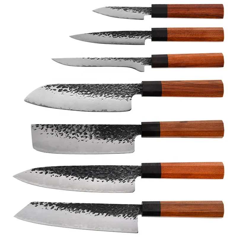 High carbon steel 9CR18mov knives octagonal rosewood and ebony wood handle Japanese kitchen chef knife set