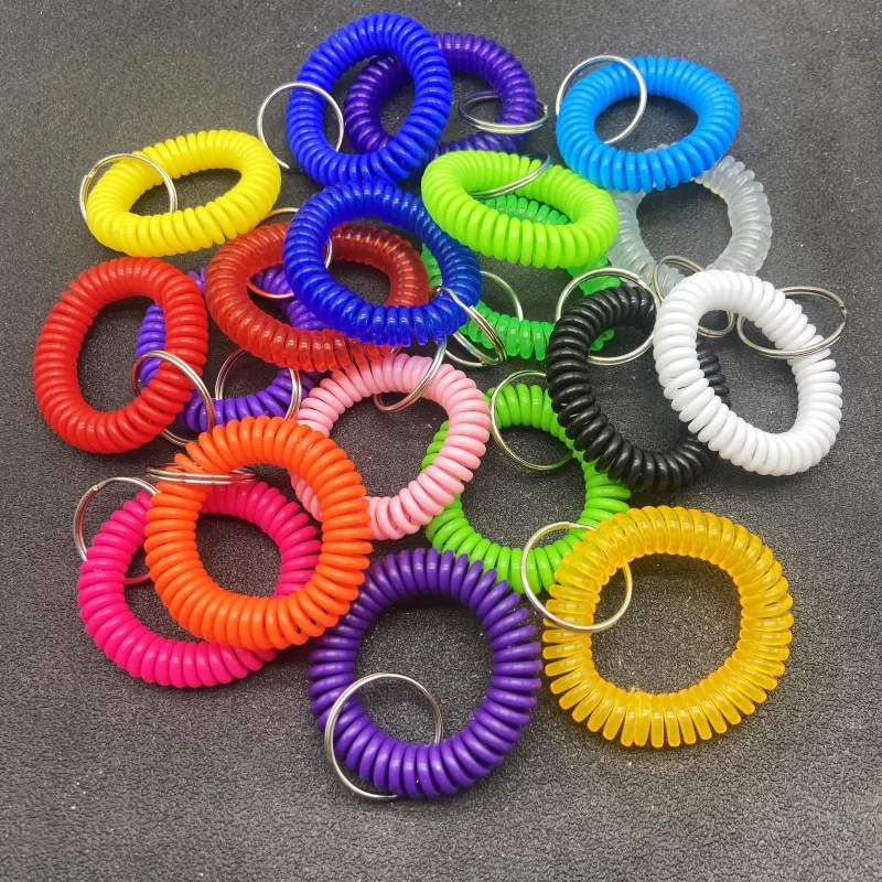 colorful wrist keychain bracelet spiral wrist coil key chain stretchable spiral bracelet key ring