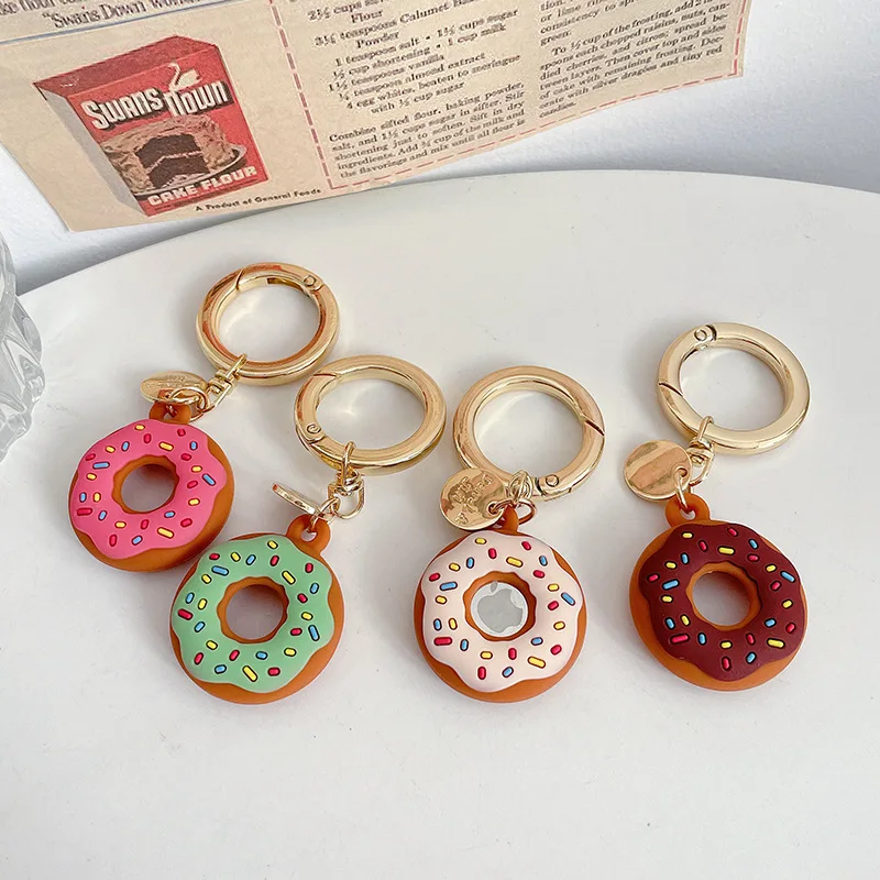 New Cartoon Donuts Case for AirTag Key Ring Silicone Soft Universal Finger Strap Charm Lanyard for AirTag mobile phone pendant