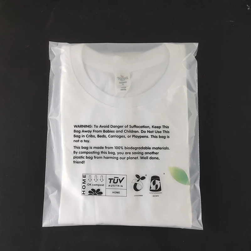 Compostable clear transparent plastic biodegradable self adhesive courier poly bags for food packaging
