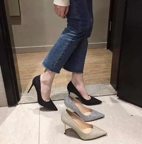 PU Leather stiletto heels Low Cut High Heels Pumps wedding shoes pointed toe Rubber  651765